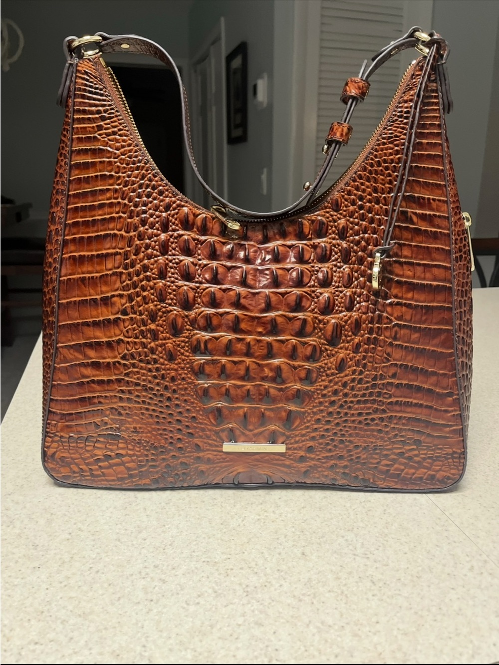 Brahmin Tabitha Croc-Embossed Shoulder Hobo in Rich Chestnut